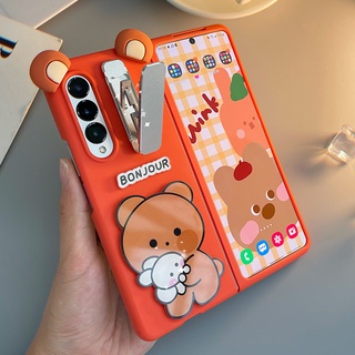 Ốp điện thoại cứng họa tiết hoạt hình đáng yêu có giá đỡ cho Samsung Galaxy Z Fold 3 5G Z Fold 3