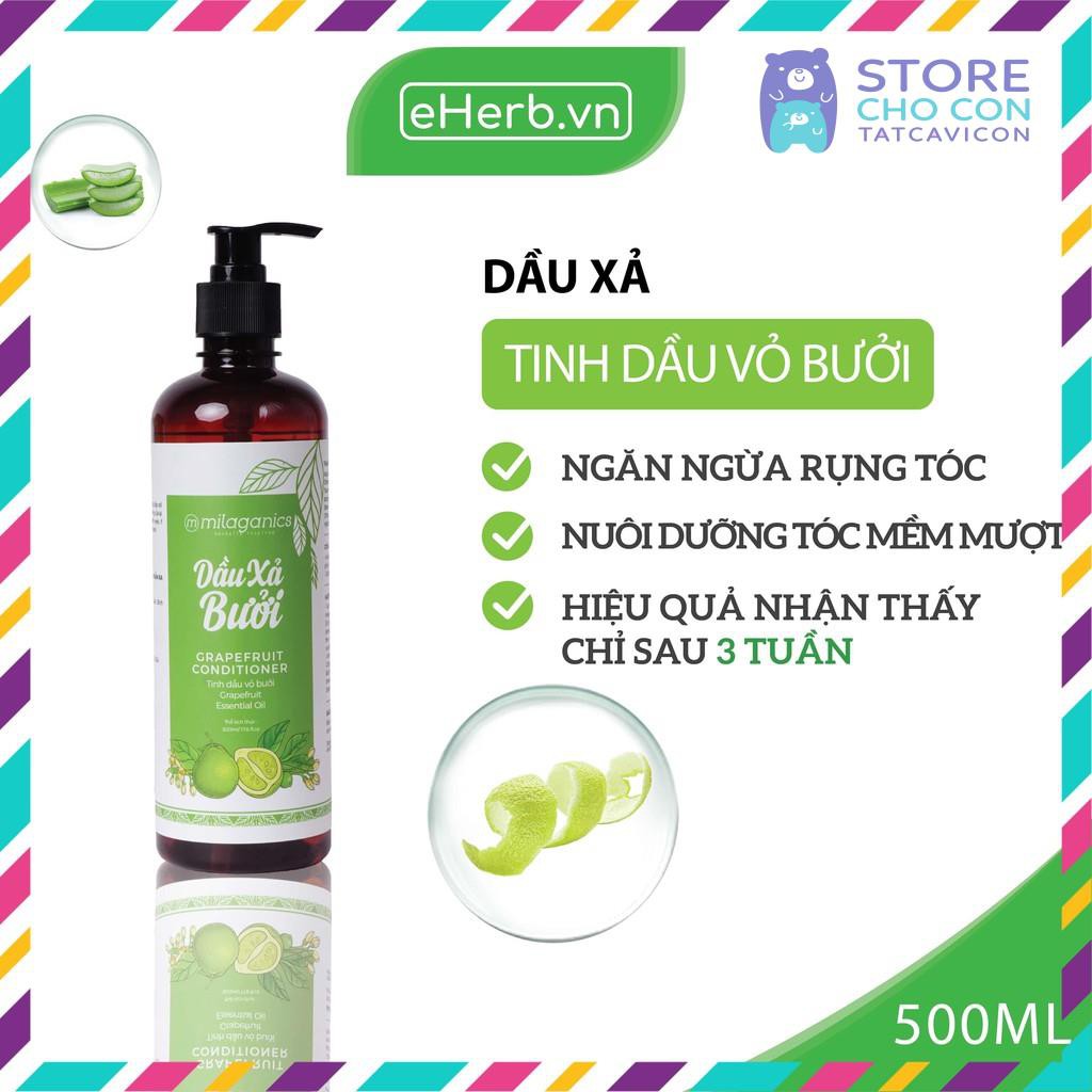 DẦU XẢ BƯỞI NUÔI DƯỠNG TÓC MỀM MƯỢT, PHỤC HỒI TÓC HƯ TỔN TỪ TINH DẦU BƯỞI NGUYÊN CHẤT MILAGANICS 500ML (CHAI)