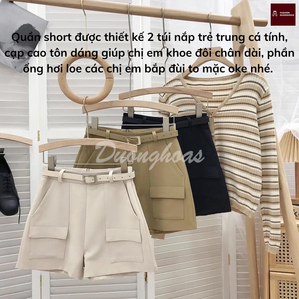 Quần short nữ cạp cao túi nắp không kèm đai 1 lớp mẫu mới siêu đẹp 2022