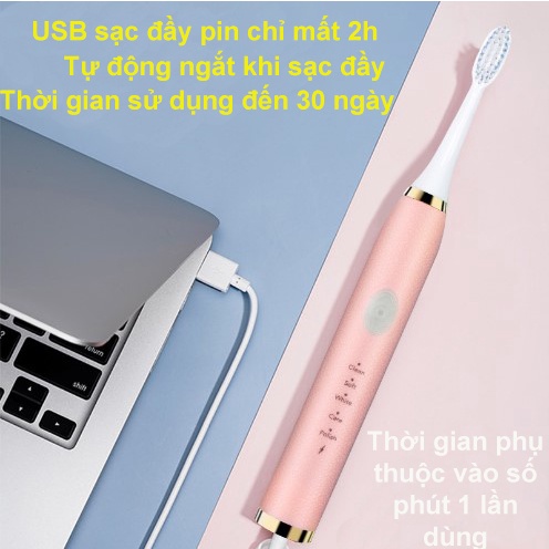 ( Full Hộp ) Bàn Chải Điện - Bàn Chải Đánh Răng Tự Động Tặng 4 Đầu Bàn + Cáp Sạc-BC02