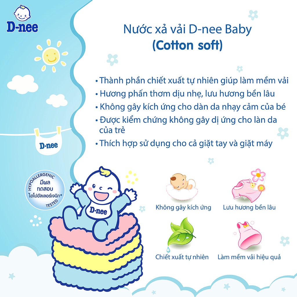 Nước giặt quần áo D-nee Lively 3000 ML - Bright & White + Nước xả vải D-nee 2800 ML. - Cotton Soft