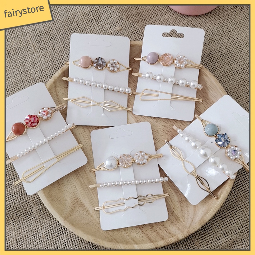 Set 3 kẹp tóc kim loại đính ngọc trai giả thời trang cho nữ