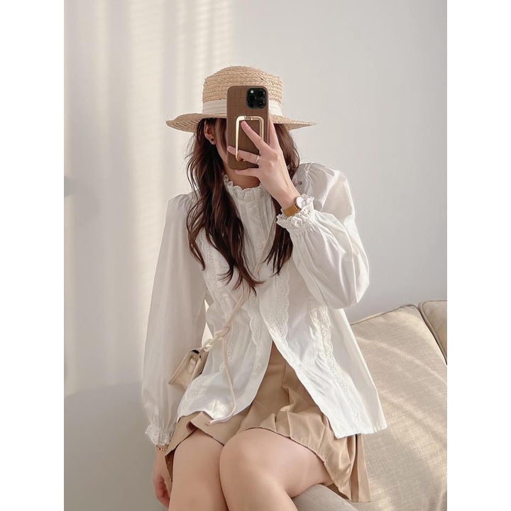 [ẢNH THẬT] Sơ Mi Cổ Ren Tiểu Thư Đi Học Công Sở Dáng Rộng Dễ Thương chất Đẹp Vintage