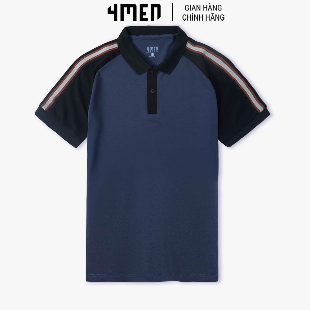 Áo thun polo nam có cổ ngắn tay 4MEN PO047 tay raglan vai phối sọc đẹp trẻ trung, form suông, vải cá sấu cotton 4 chiều