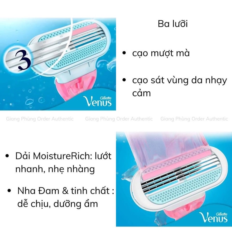 Set 3 dao cạo Gillette Venus Sensitive 3 lưỡi đầu lô hội.