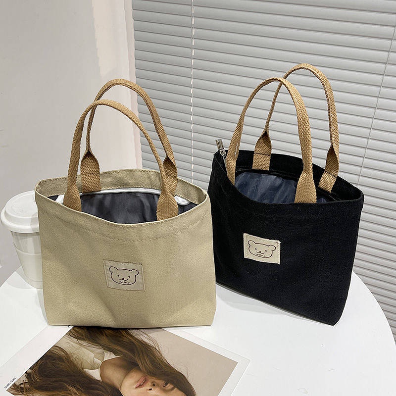 Original Japanese Style Small Bucket Type One-Shoulder Tote Canvas Bag Handbag Simple Versatile Handheld Bento Lunch Box Bag Women 2XOg