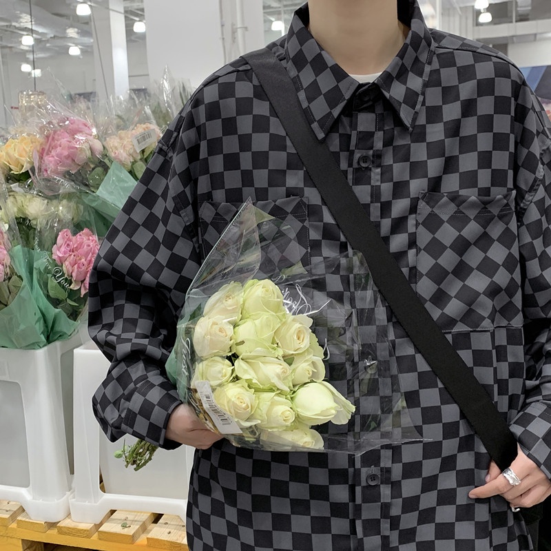 Áo Sơ Mi Tay Dài Họa Tiết Kẻ Sọc Ca Rô Đen Xám Thời Trang Dễ Phối Đồ Cho Nam Size M-3XL