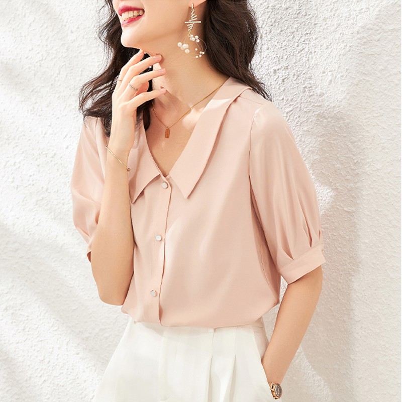 Áo sơ mi nữ trắng công sở Chunxuu, thiết kế tay lỡ cổ sen chất vải cát hàn mềm mát - SP09