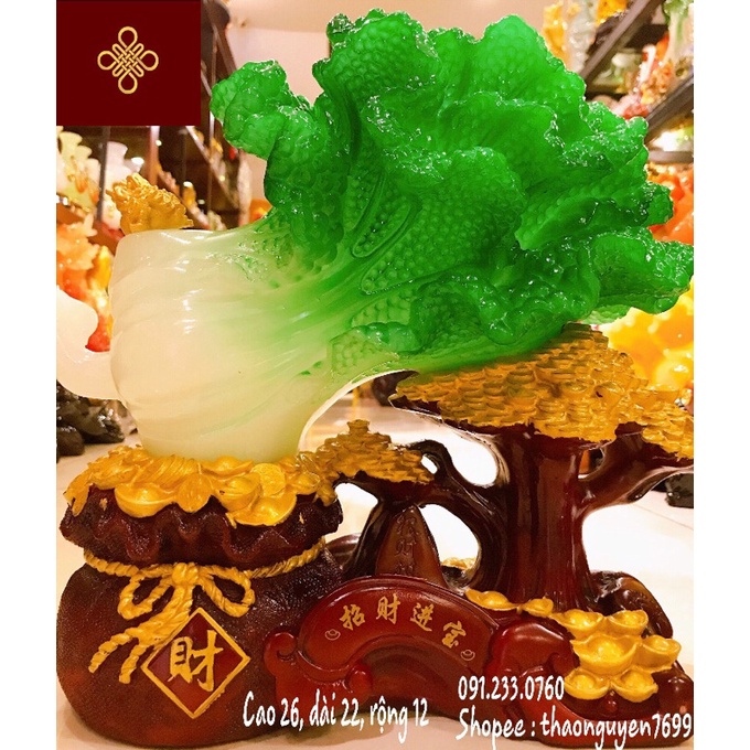 Tượng Bắp Cải Phong Thuỷ bên túi tiền vàng .