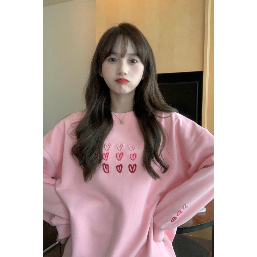 áo nỉ bông nữ thêu trái tim cute nhiều màu 2021 | BigBuy360 - bigbuy360.vn