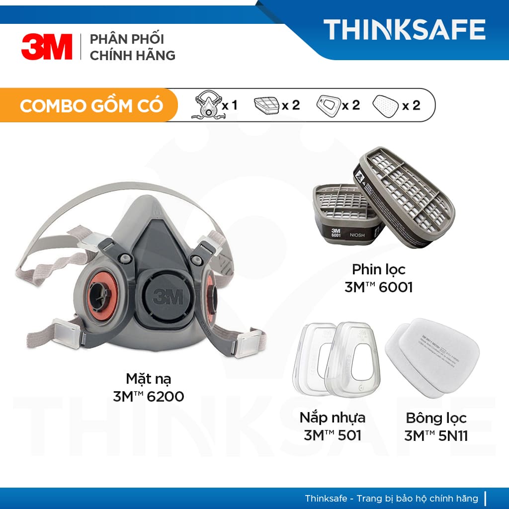Mặt nạ phòng độc 3M 6200 / 6003 lọc hơi hữu cơ hơi vô cơ phun sơn phun thuốc Mặt nạ chính hãng 3M - THINKSAFE