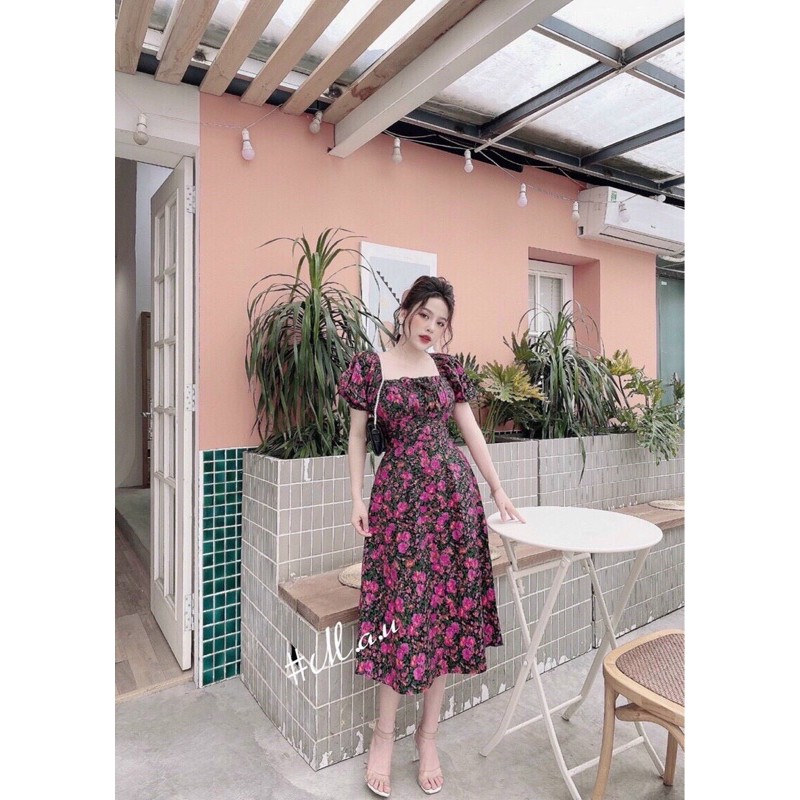 [ Siêu Hit] Váy hoa nhí vintage cổ vuông dáng dài | BigBuy360 - bigbuy360.vn