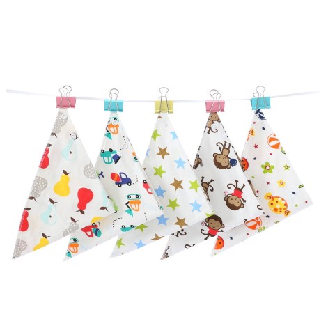 Yếm Ăn Cotton Hai Lớp Hình Tam Giác In Họa Tiết Hoạt Hình Có Nút Cài Cho Bé