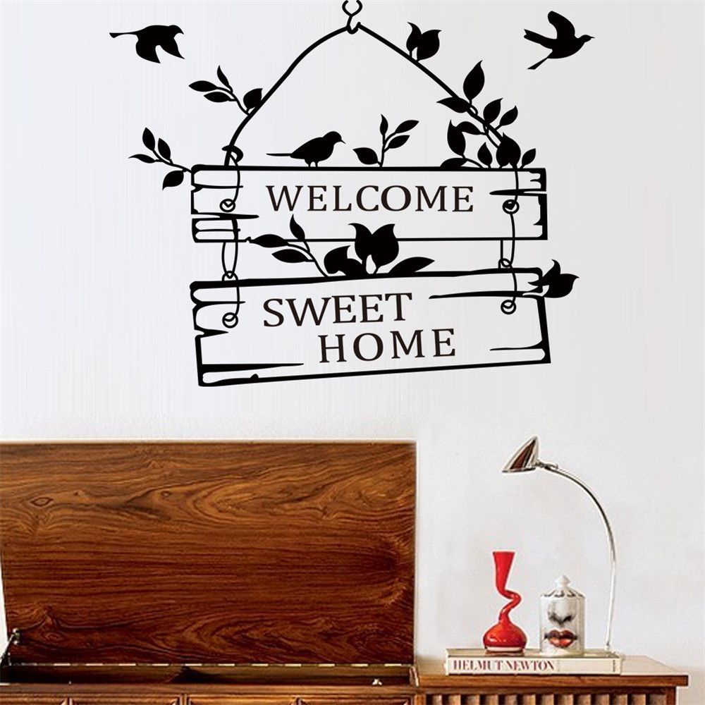 Giấy dán tường bằng pvc tự dính in chữ welcome sweet birds trang trí phòng khách / phòng ngủ