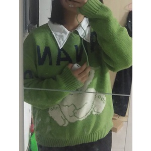 Áo len xanh cổ trong hình gấu dễ thương ulzzang len sợi mỏng phong cách Hàn Quốc