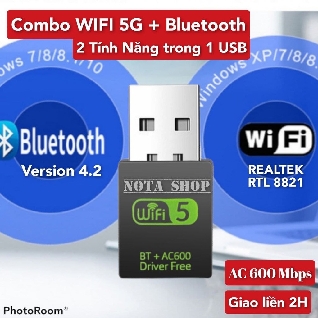 [Có sẵn] Combo USB thu WIFI + BLUETOOTH 5Ghz chuyên dụng dành cho anh chị lấy máy tính công ty VỀ NHÀ làm, có sẵn driver