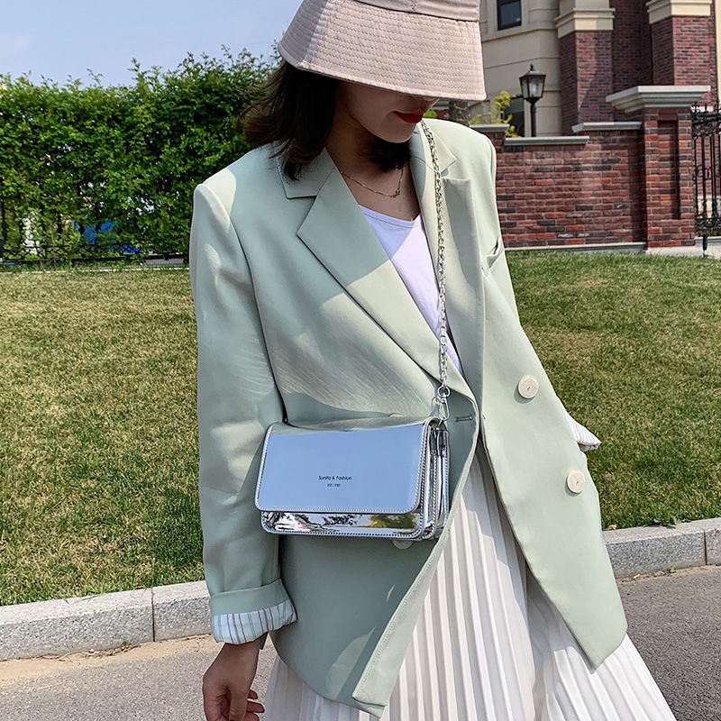 Túi Đeo Chéo Mini Màu Bạc / Đen Lấp Lánh Thời Trang Cho Nữ