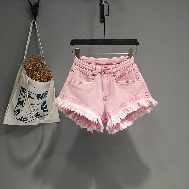 Quần Short Denim Cạp Cao Tua Rua Viền Chữ A Phong Cách Mới Mùa Hè Cho Nữ