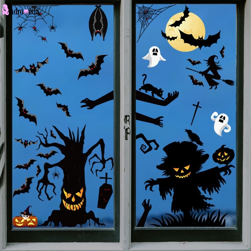 Miếng Dán Cửa Kính Họa Tiết Đầu Lâu / Bí Ngô / Dơi Độc Đáo Trang Trí Tiệc Halloween