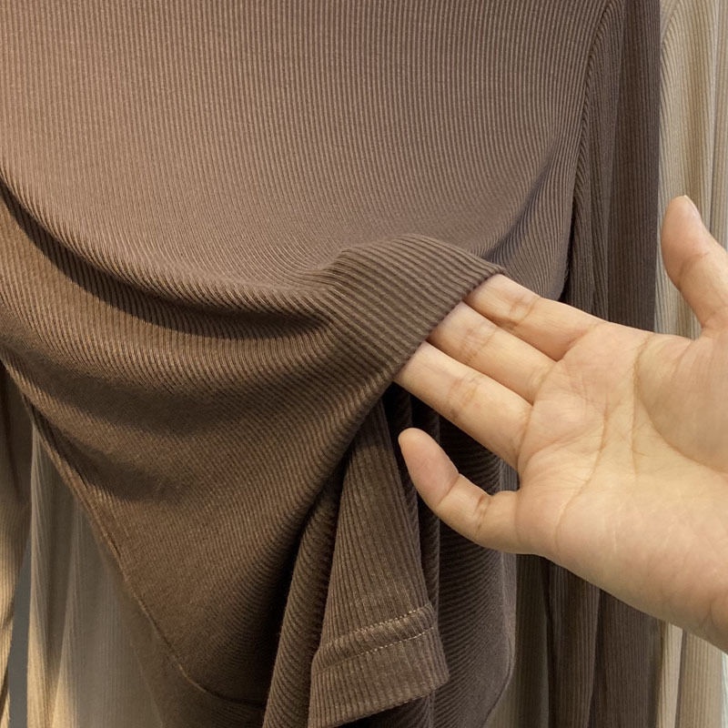 Áo thun tay dài cổ cao màu nâu / trắng / đen đơn giản thoải mái phong cách Hàn Quốc cho nữ