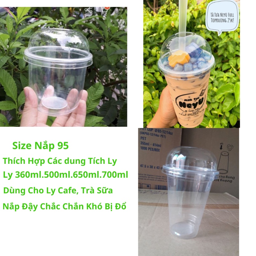 Lốc 50 Nắp Cầu 95, Nắp Bằng 95 Cho Ly 360ml, 500ml, 650, 700ml Cao Cấp - Egreen Dùng 1 Lần