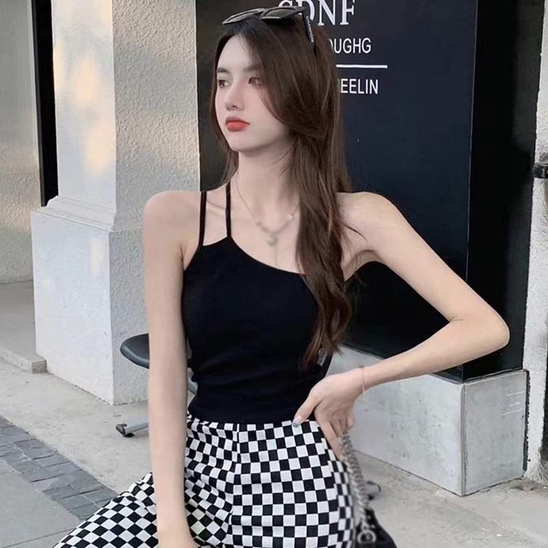 Áo Croptop Hai Dây Co Giãn Màu Trơn Có Đệm Ngực Mềm Mại Phong Cách Đường Phố Gợi Cảm Cho Nữ