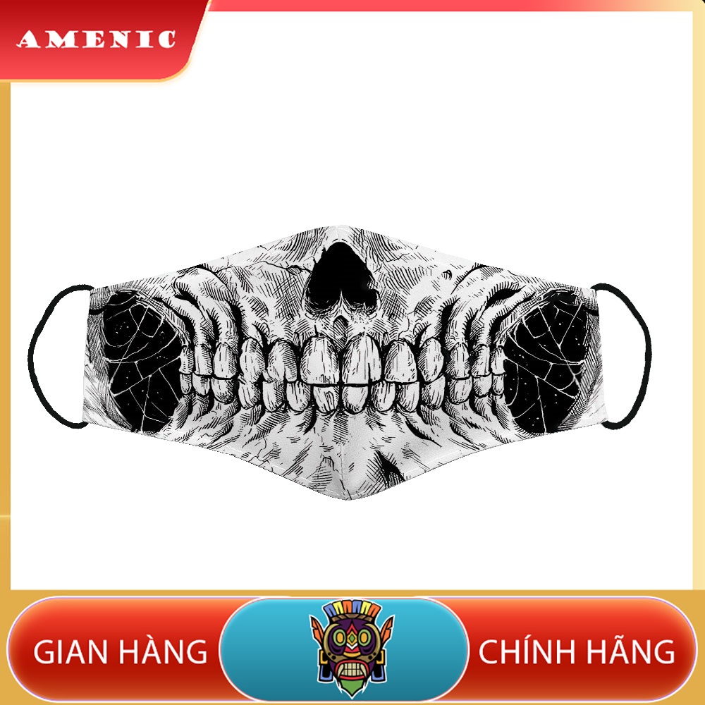 Khẩu Trang In Hình In Hình Đầu Lâu (38) AMENIC Chất Liệu Vải Mềm Dày 2 Lớp Chống Nắng, Phòng Dịch Bệnh