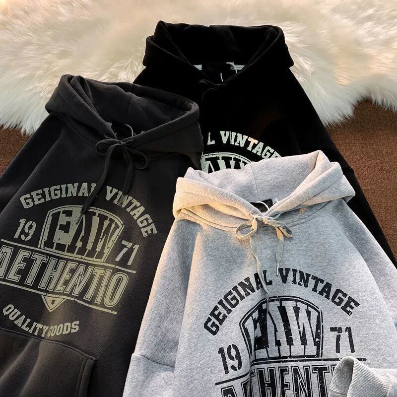 Áo Hoodie Dáng Rộng In Chữ Phong Cách Retro Mỹ Thời Trang Thu Đông Dành Cho Nam Nữ