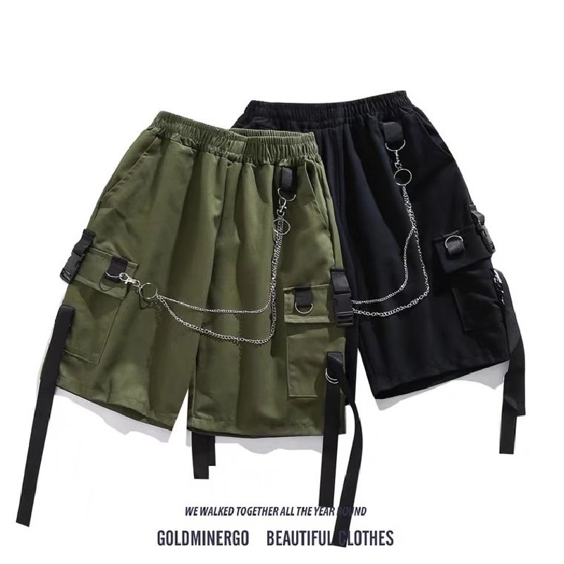 【M-4XL】Quần Short Nam Dáng Rộng Phối Túi Lớn Phong Cách Hip Hop Thời Trang Mùa Hè