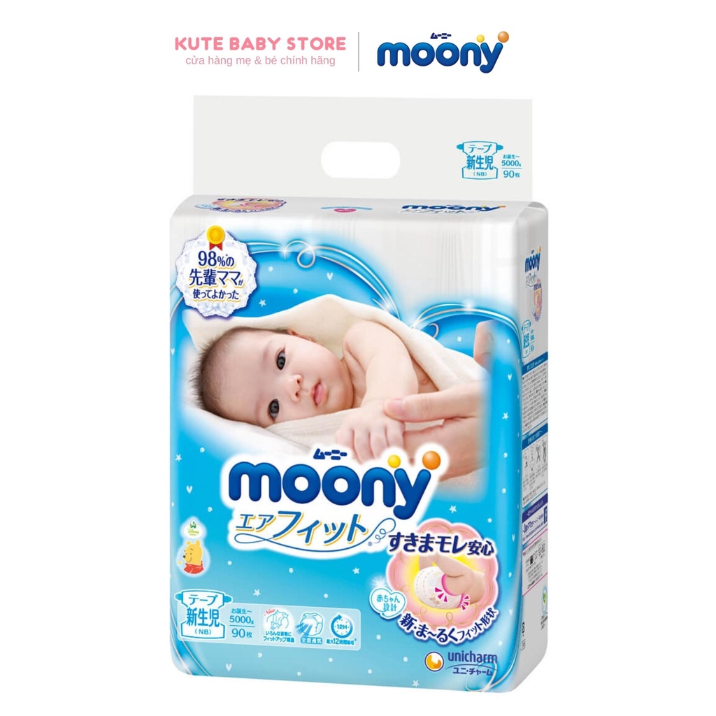 Tã dán/quần Moony xanh tiêu chuẩn nội địa nhật NB90/S84/M64/M68/L54/L44/XL38