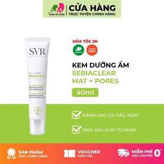 Kem dưỡng ẩm se khít lỗ chân lông, làm giảm mụn kiềm dầu SVR SEBIACLEAR Mat + Pores, Gel Active 40ml