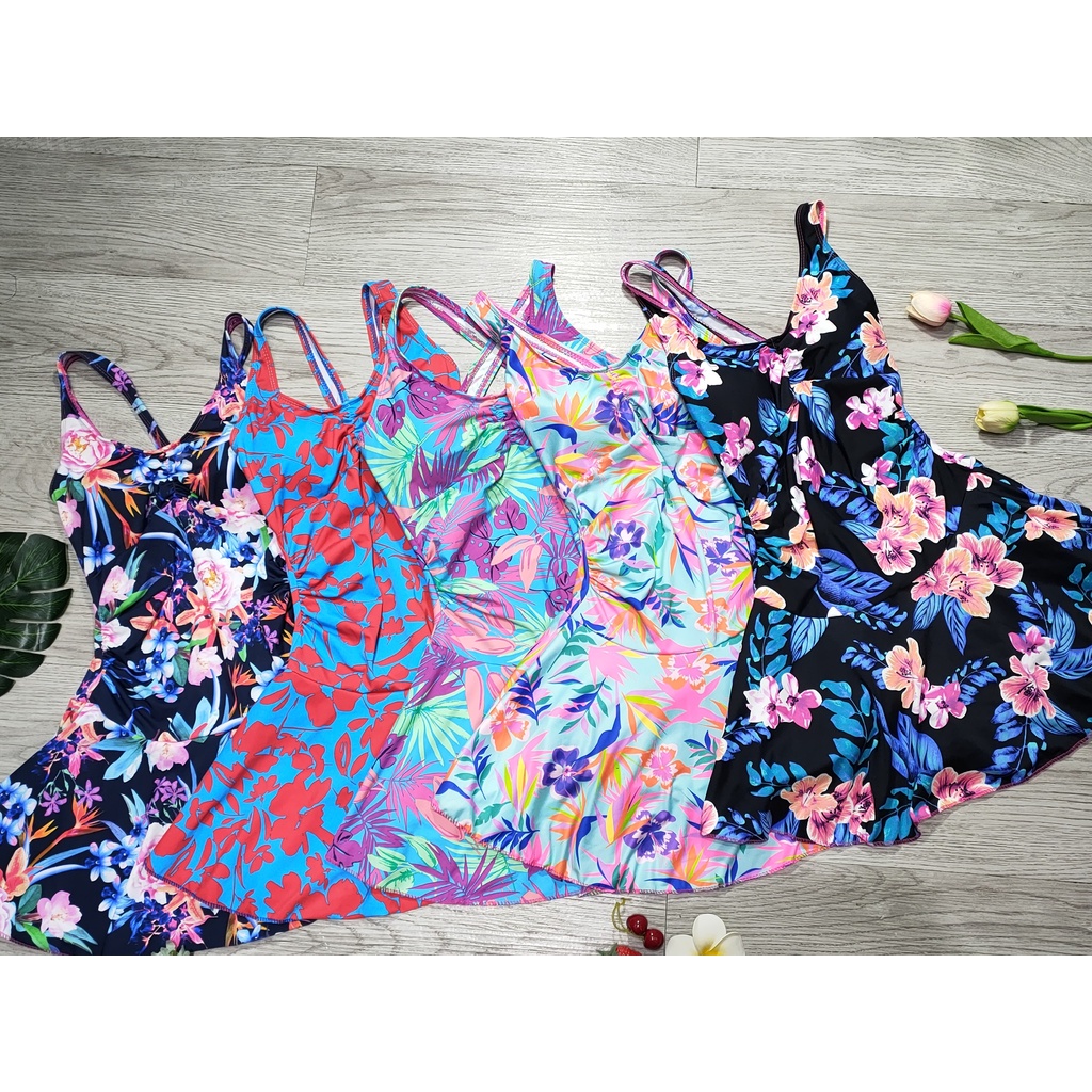 Bikini bộ đồ bơi nữ liền thân quần váy hoa lá nhiều màu freesize Bin Sports BHV180