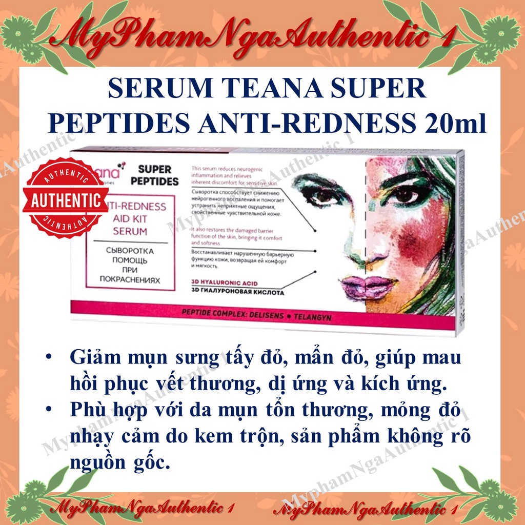 SerumTeana anti Rednees đỏ cải thiện mụn viêm tấy họp 10 ống