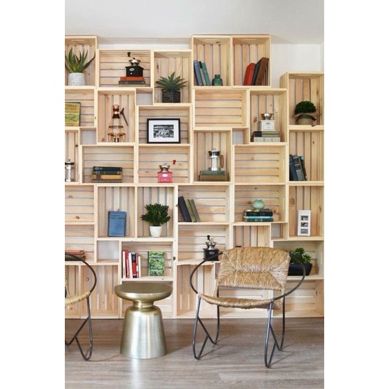 Thùng gỗ pallet trang trí - Kệ gỗ vuông pallet, Wooden pallet gỗ thông decor phòng đa năng - KT 40 x 28 x 16cm