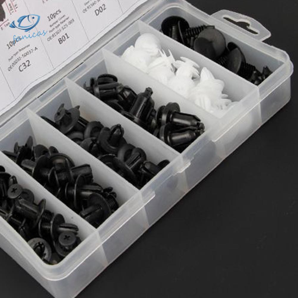 Bộ 100 Đinh Tán Nhựa Cho Xe Ô Tô Có 6 Kích Cỡ Đa năng + Công Cụ Tháo Bỏ 6 inch