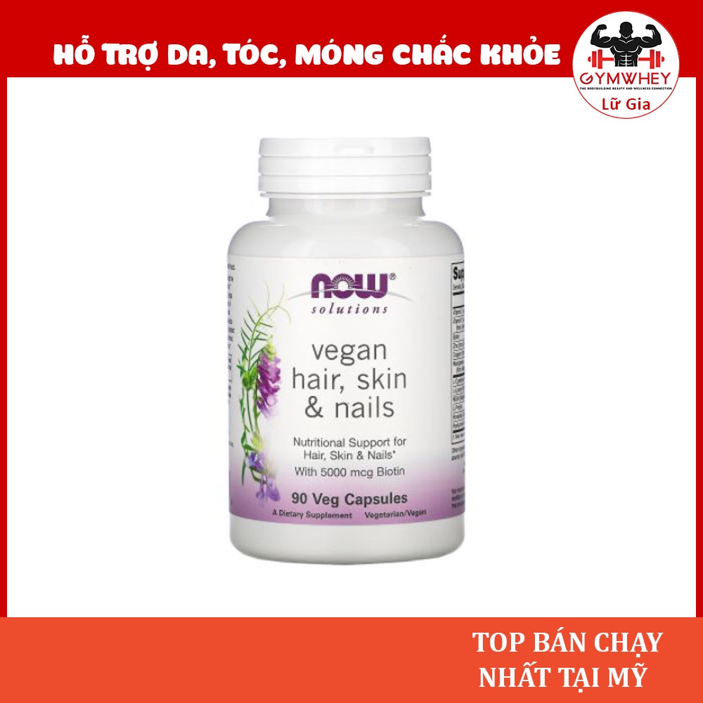 Viên Uống Hỗ Trợ Cho Da, Móng Và Tóc Chắc Khỏe Now Vegan Hair, Skin &amp; Nails 5000mg  (90 viên)