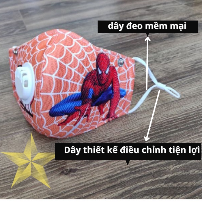 Khẩu trang cho bé khẩu trang vải họa tiết 3d có van thở chống bụi