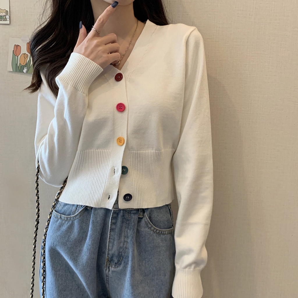 SUXI Áo cardigan dệt kim tay dài cổ chữ V thiết kế mới thời trang mùa thu theo phong cách hàn quốc cho nữ