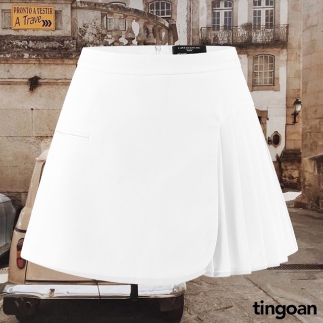 TINGOAN®  - Chân váy cạp cao xếp ly lệch vạt trắng TIANA SKIRT/WH phiên bản mới nhất tháng 7 năm 2023