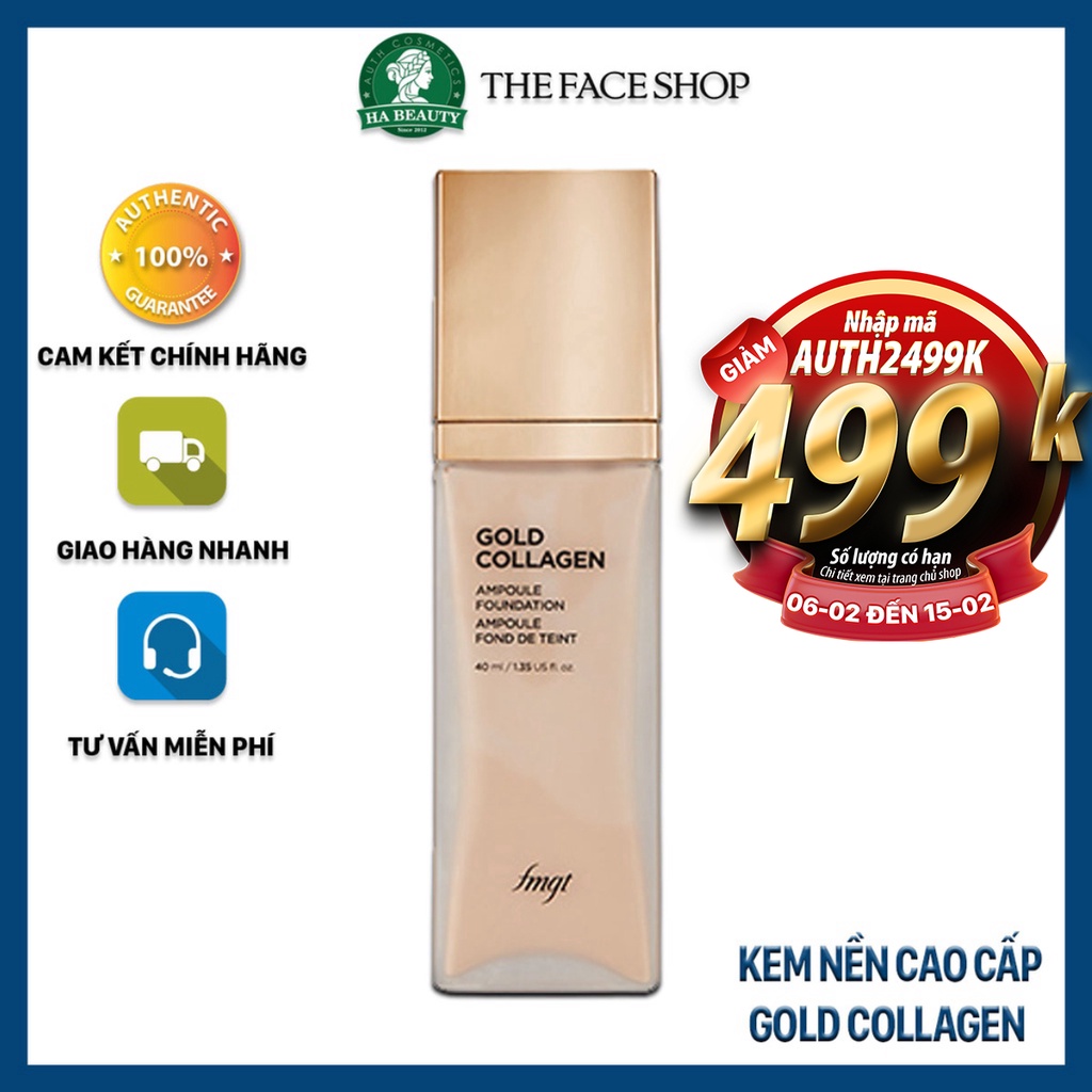 Kem nền che khuyết điểm trang điểm sáng da chống nắng SPF30PA++ The Face Shop fmgt Gold Collagen Ampoule Foundation 40ml