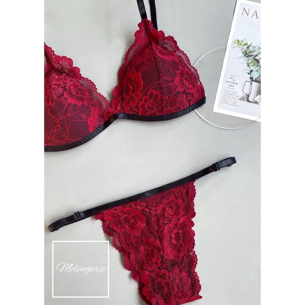 Bra thiết kế sexy 🔥Bộ đồ lót ren bralette màu đỏ dây tăng đơ điều chỉnh hàng ren cao cấp