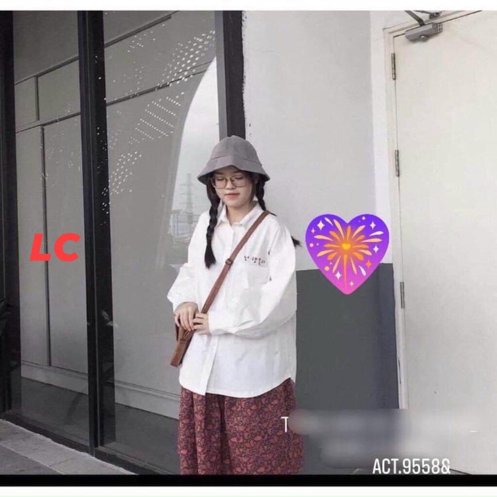 Áo Sơ Mi Dài Tay Thêu Chữ  Nana's House - FREESHIP  Sơ mi nữ form rộng túi ngực Ulzzang