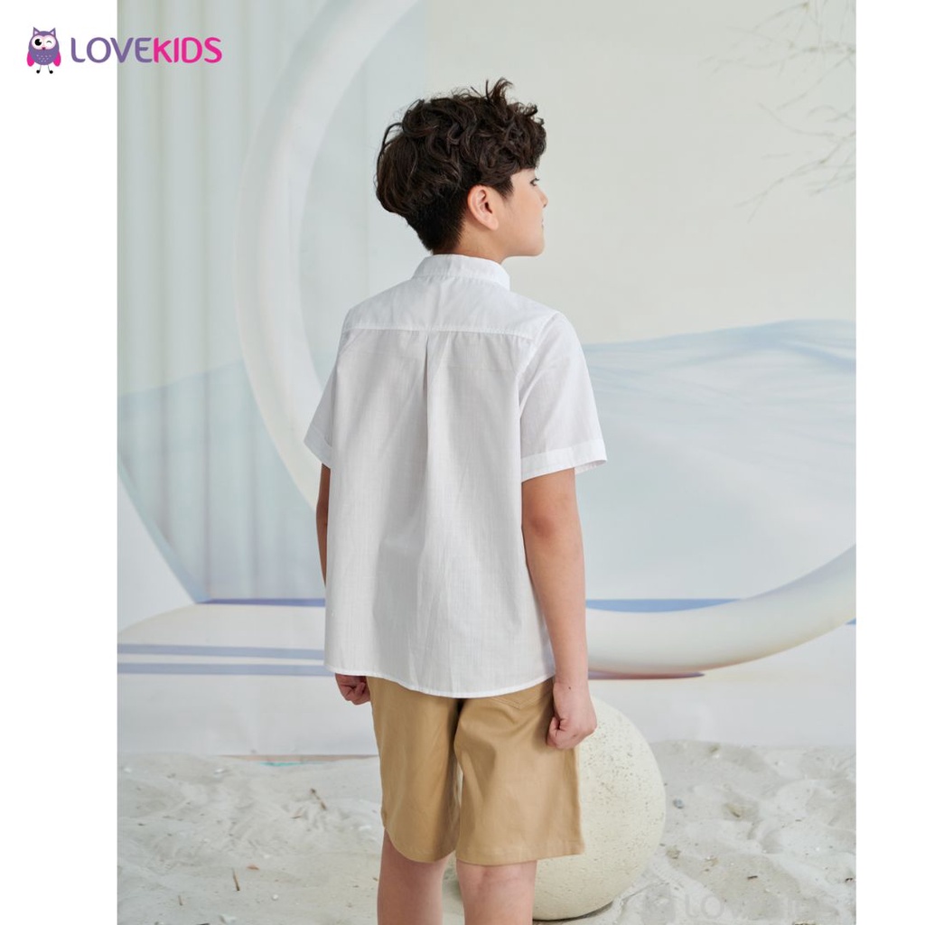 Áo sơ mi Lovekids cổ trụ cộc tay bé trai, 100% cotton cao cấp, thấm hút mồ hôi tốt, size từ 8 - 14 tuổi