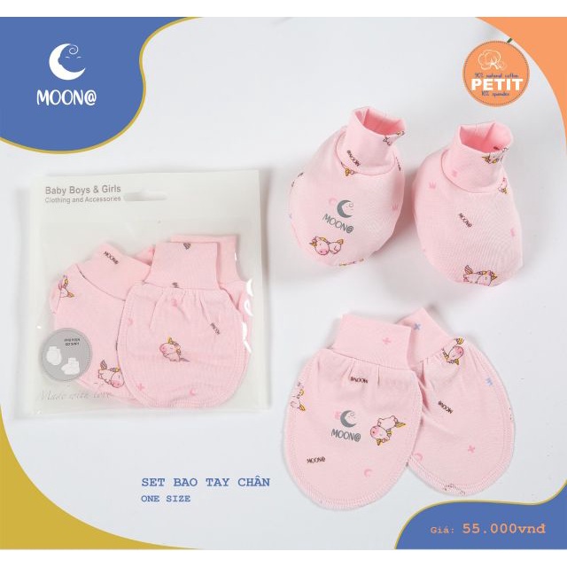 [MOON BABY]Set Bao Tay, Bao Chân, Mũ Moon Petit - Phụ Kiện Mũ, Bao Tay Bao Chân Cho Bé Trai Bé Gái Sơ Sinh Chất Petit Si
