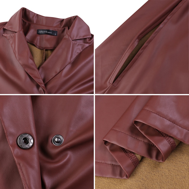 Áo khoác ZANZEA vải da PU dáng rộng màu trơn kiểu giản đơn hợp thời trang | BigBuy360 - bigbuy360.vn