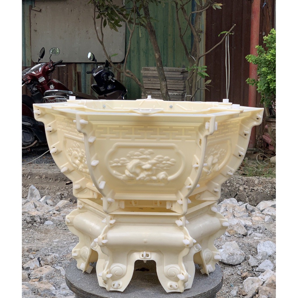 Khuôn Chậu Cảnh ABS Lục Giác 55 Cây Tùng + Khuôn Chân Đôn Kỷ 55 - LG55T
