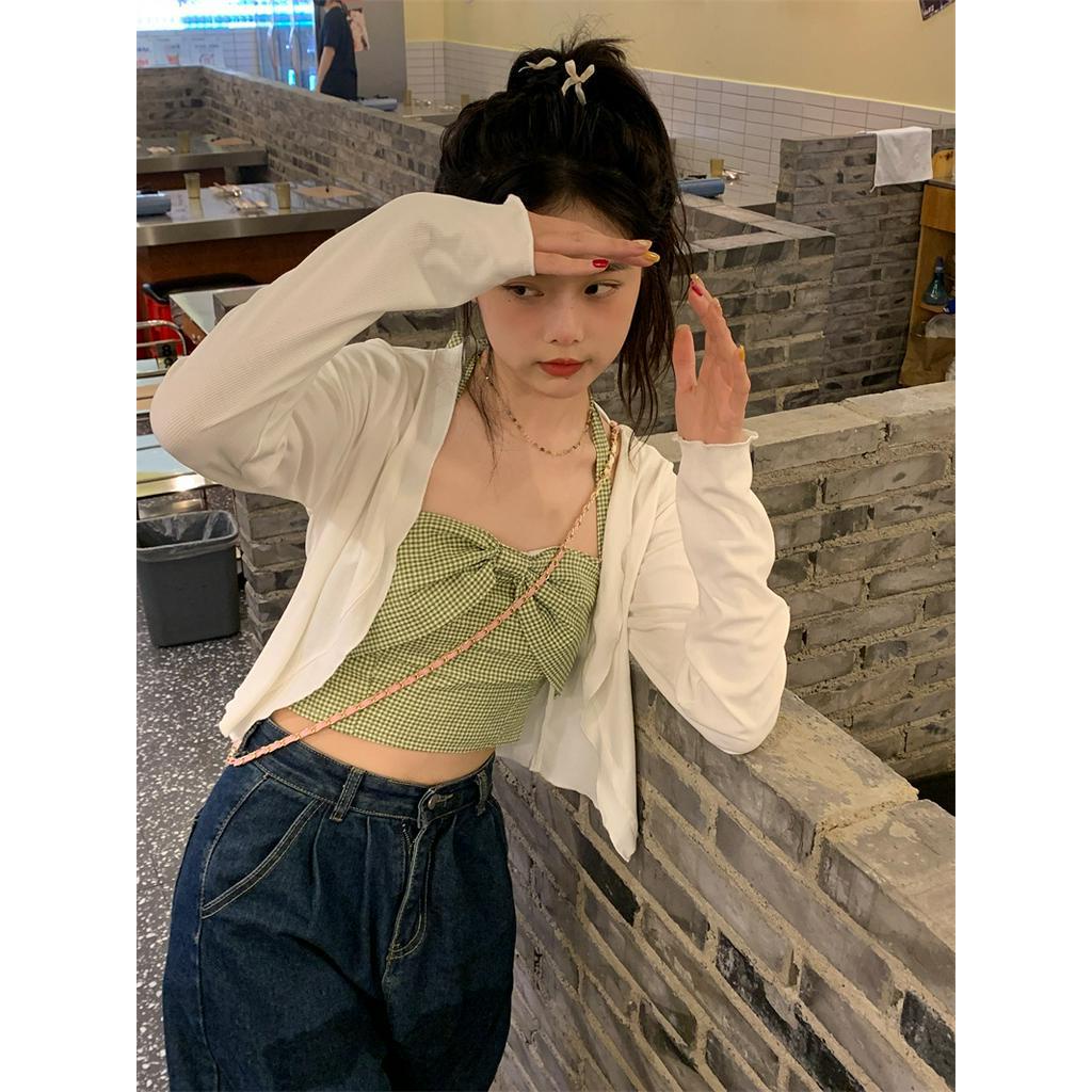 Áo Hai Dây Sọc Ca Rô / Áo Khoác Cardigan Chống Nắng Thời Trang Sành Điệu 63700