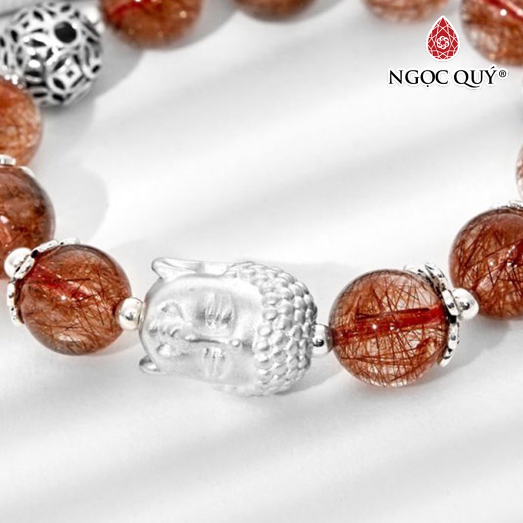 Vòng tay TA tóc đỏ cam charm phật bạc hạt 12mm - Ngọc Quý