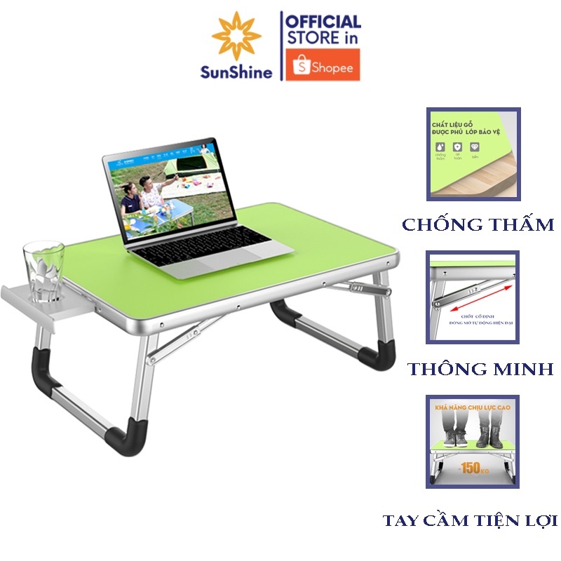 Bàn laptop đa năng Bàn học gấp gọn thông minh ngồi giường cao cấp có khay chứa cốc