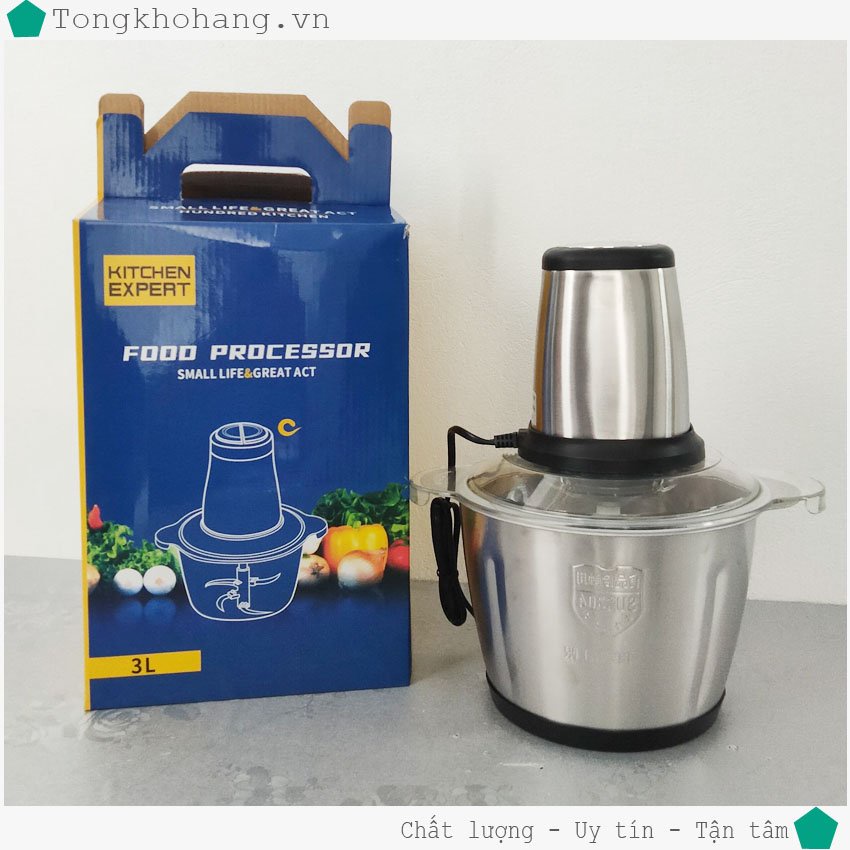 Máy Xay Thịt Cối Inox 4 Lưỡi Đa Năng, Dung Tích 2L,3L, Vận Hành êm ái [Hàng nội địa Trung]